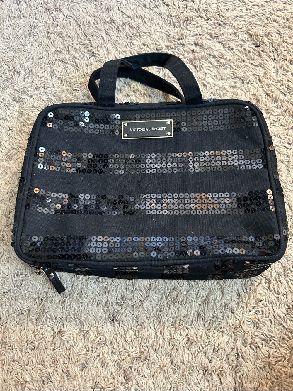 Victoria's Secret Black Sequin Travel Cosmetic Case